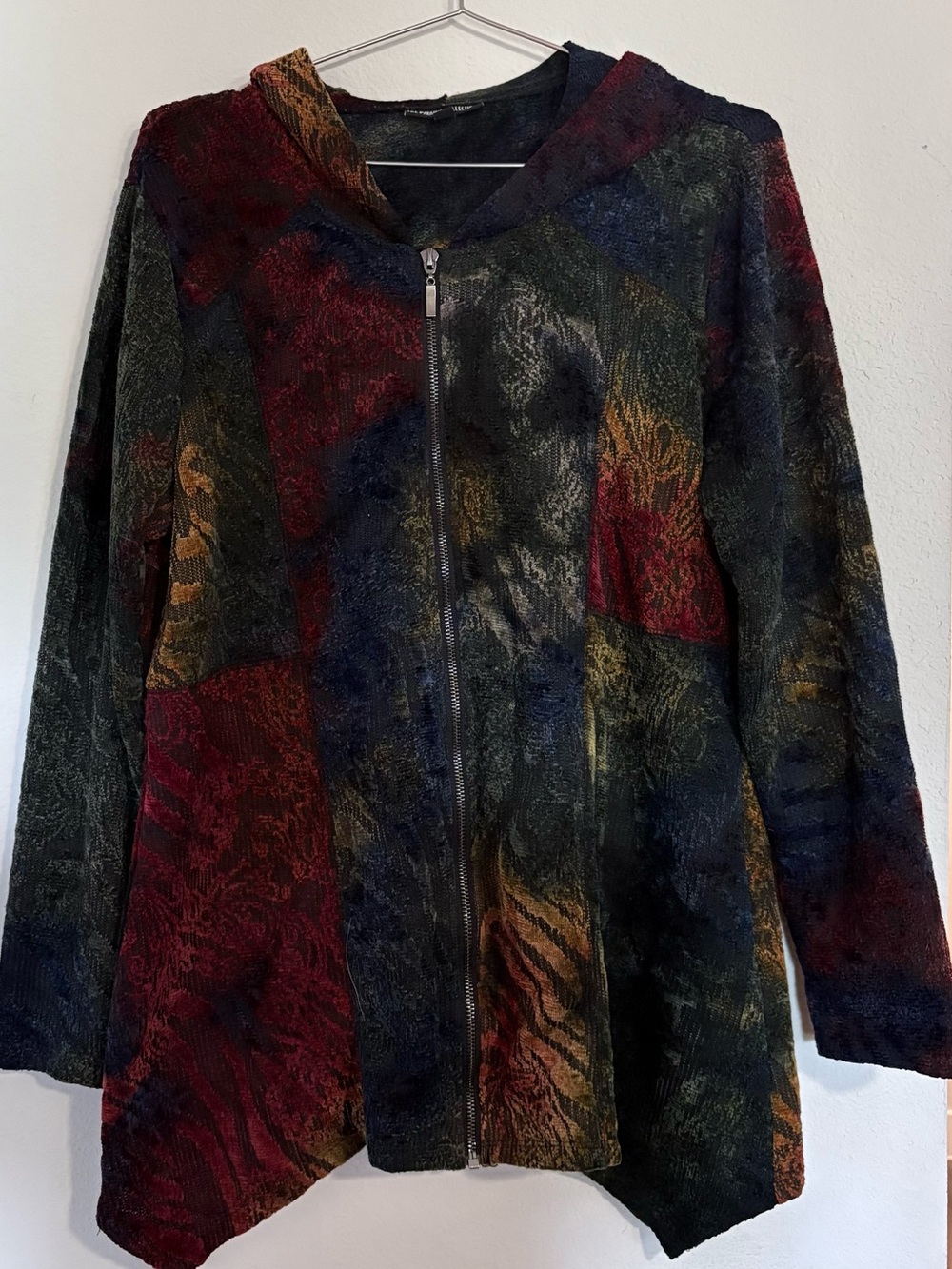 The Pyramid Collection Multicolor Hooded Patchwork Trench Coat